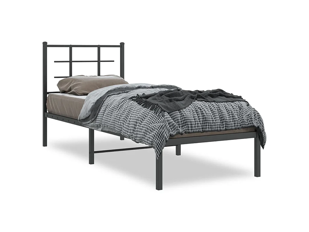 Cadre de lit métal sans matelas avec tête de lit noir 75x190 cm