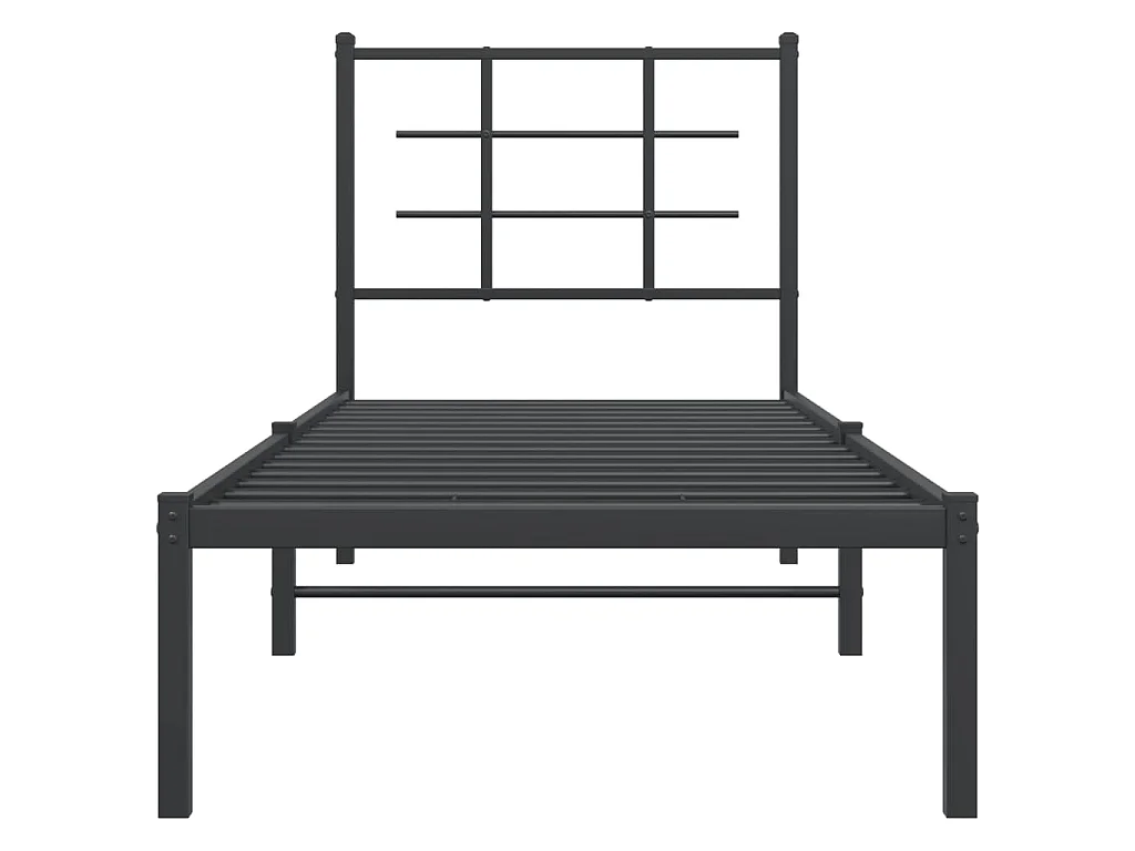 Cadre de lit métal sans matelas avec tête de lit noir 75x190 cm