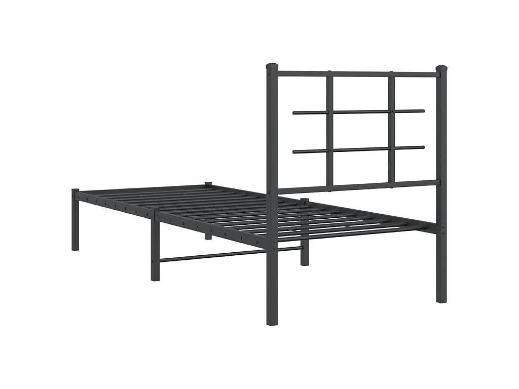 Cadre de lit métal sans matelas avec tête de lit noir 75x190 cm