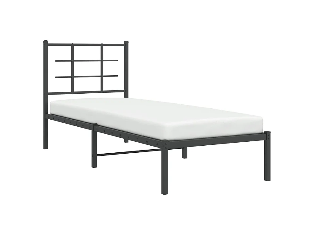 Cadre de lit métal sans matelas avec tête de lit noir 75x190 cm