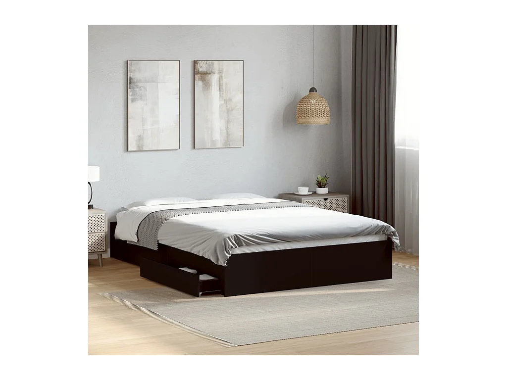 Cadre de lit avec tiroirs sans matelas noir 140x200 cm