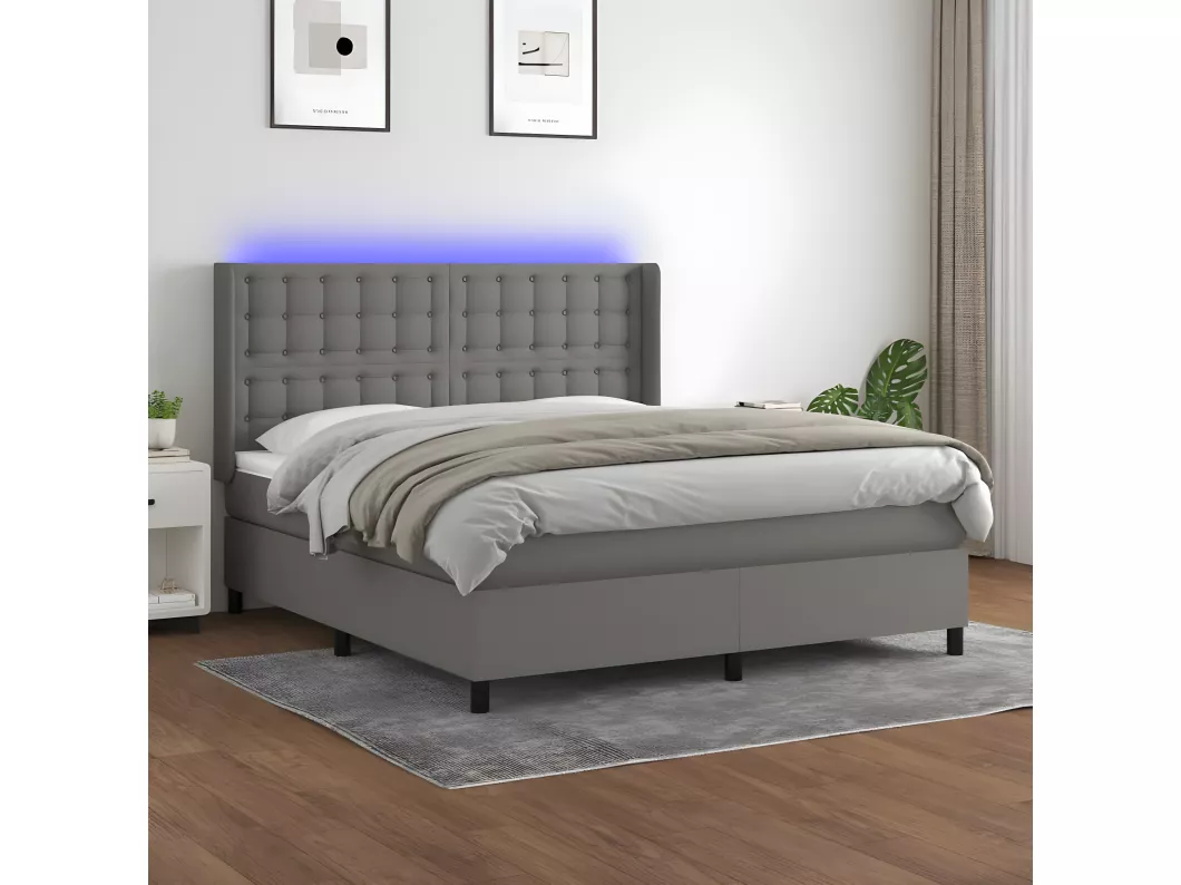 Kauf Unique Boxspringbett mit Matratze & LED Dunkelgrau 160x200 cm Stoff