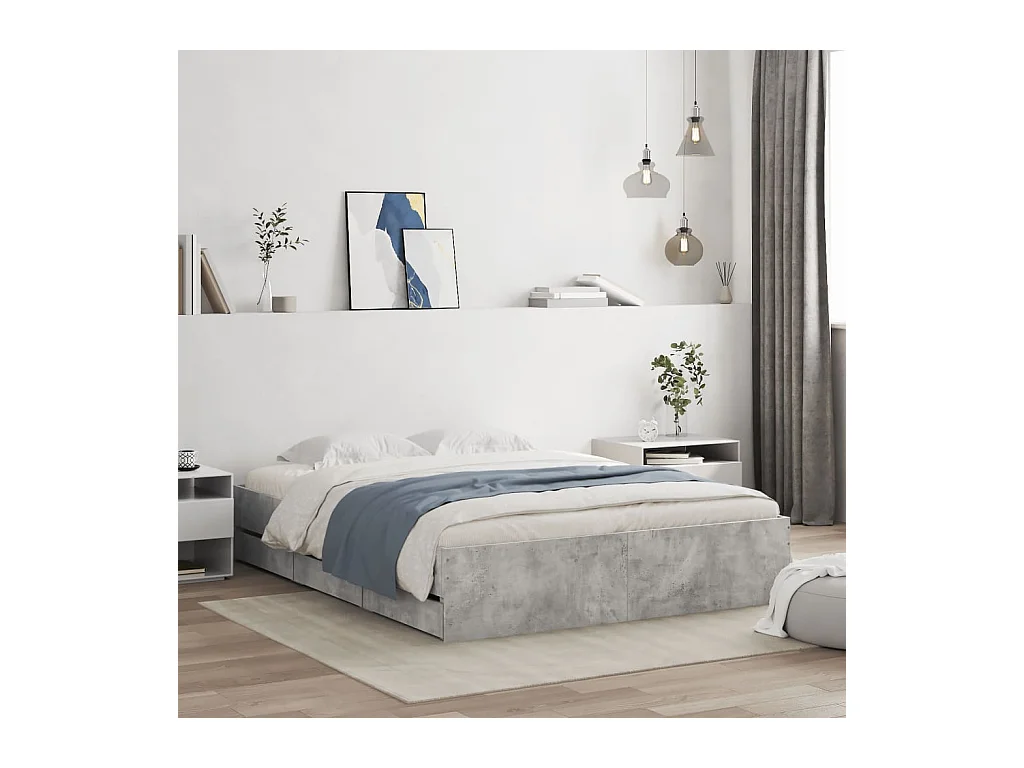 Cadre de lit avec tiroirs sans matelas gris béton 140x200 cm