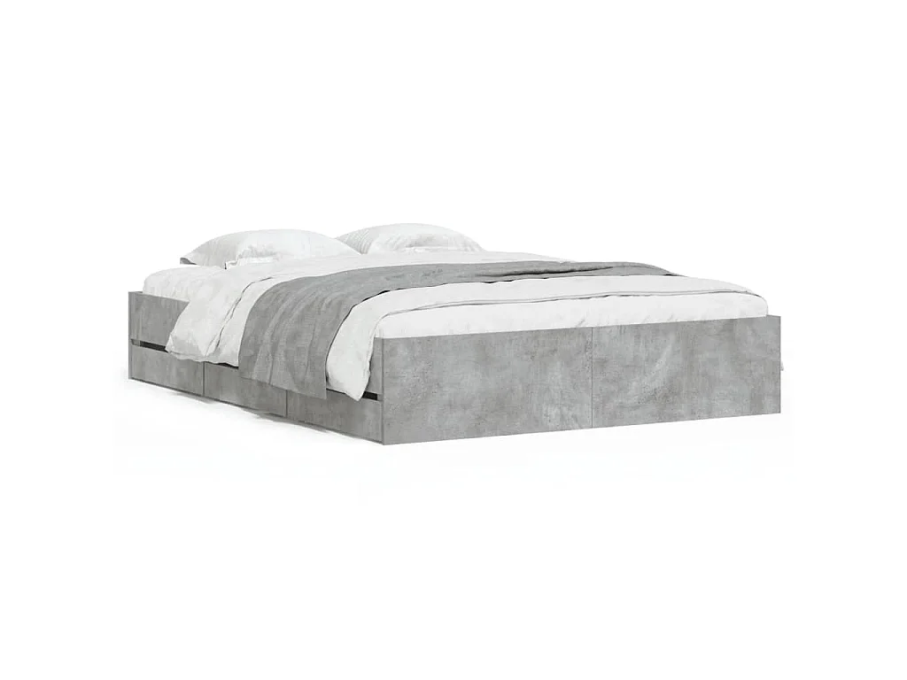 Cadre de lit avec tiroirs sans matelas gris béton 140x200 cm