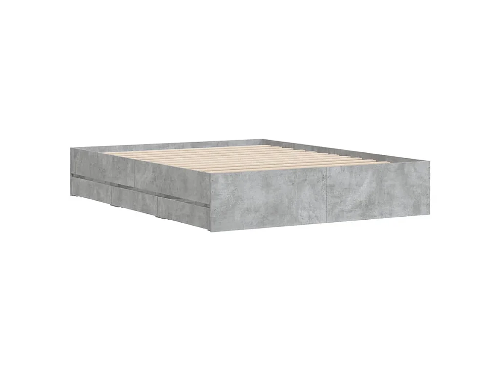 Cadre de lit avec tiroirs sans matelas gris béton 140x200 cm