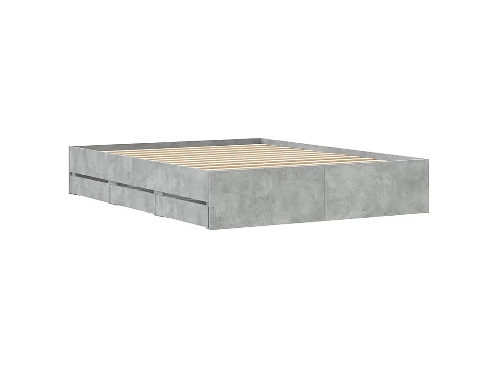 Cadre de lit avec tiroirs sans matelas gris béton 140x200 cm