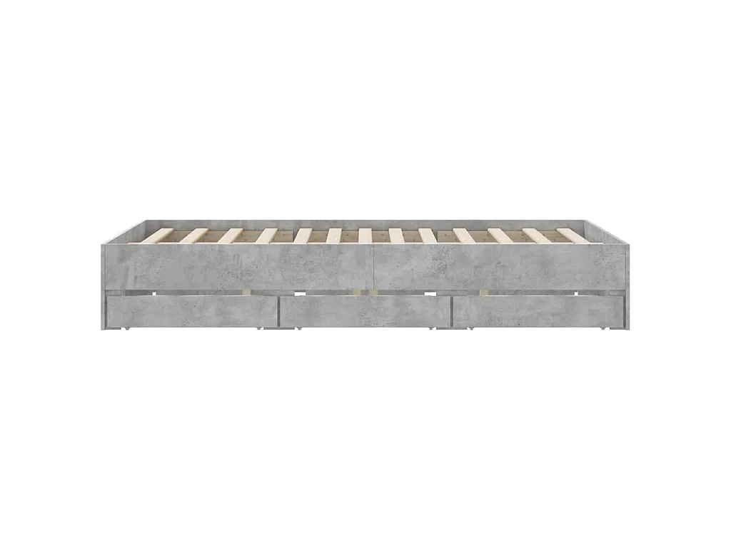 Cadre de lit avec tiroirs sans matelas gris béton 140x200 cm