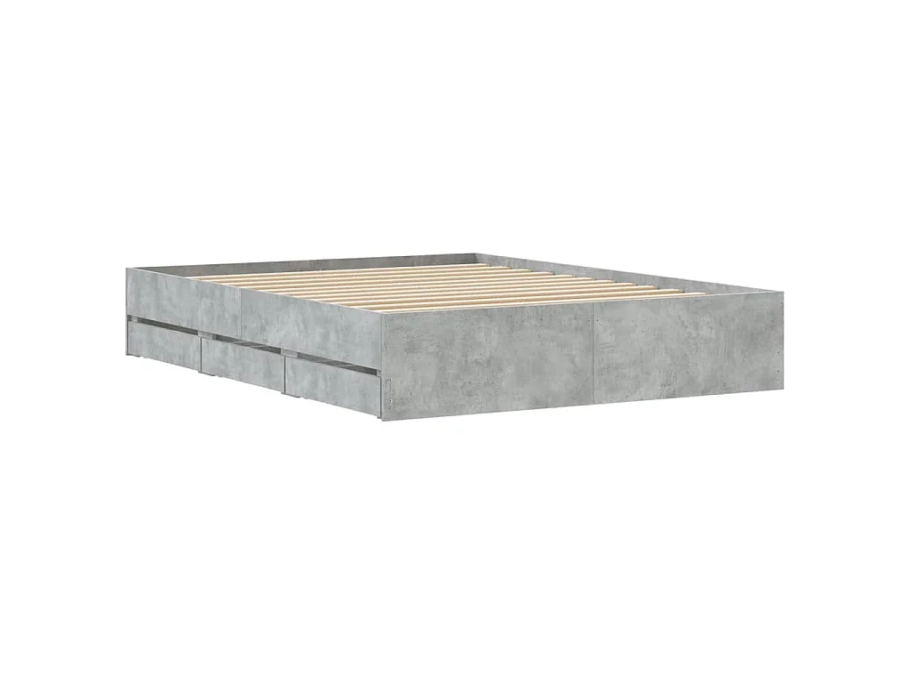 Cadre de lit avec tiroirs sans matelas gris béton 140x200 cm