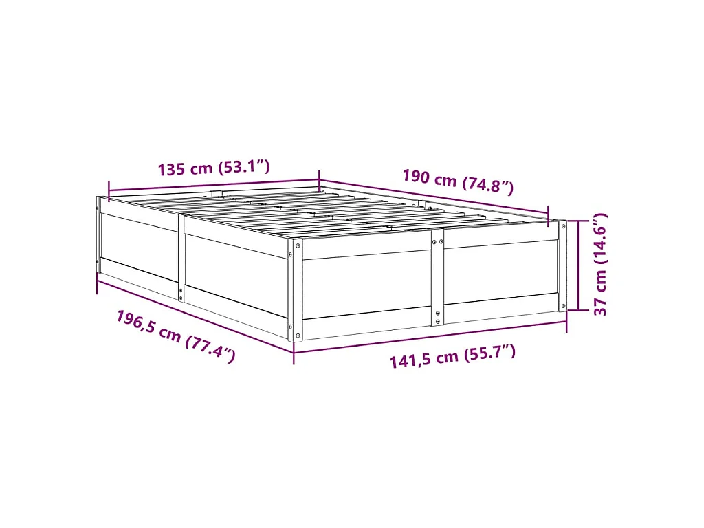 Cama sem colchão 135x190 cm madeira de pinho maciça