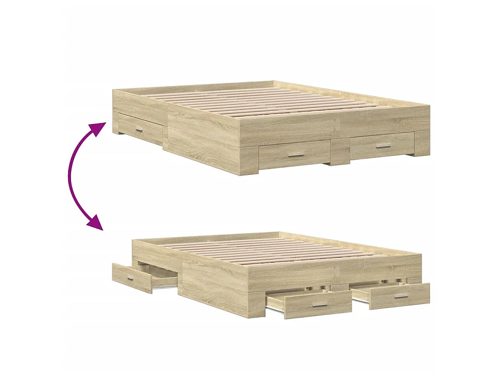Cadre de lit avec tiroirs sans matelas chêne sonoma 120x190 cm