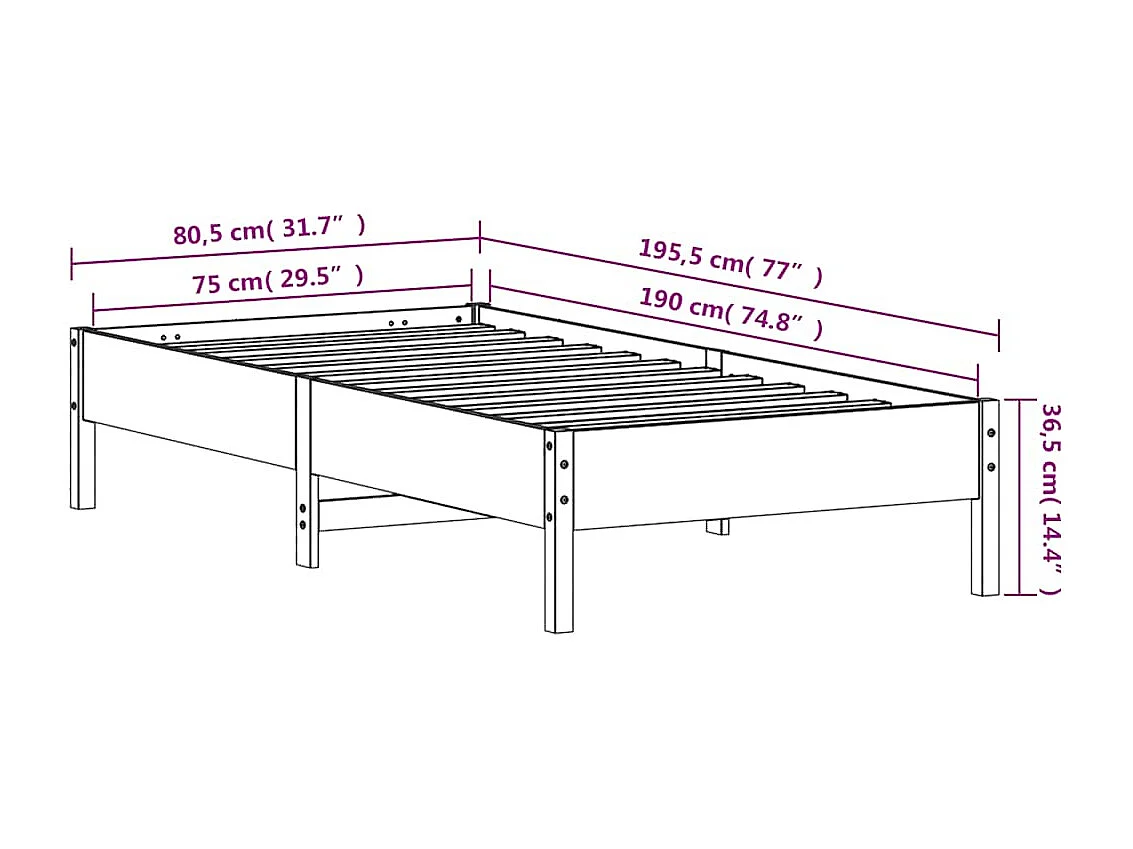 Cadre de lit sans matelas cire marron 75x190 cm bois pin massif