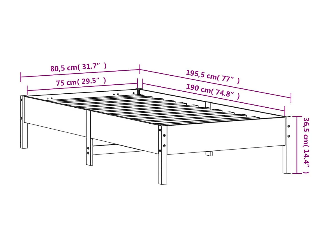Cadre de lit sans matelas cire marron 75x190 cm bois pin massif