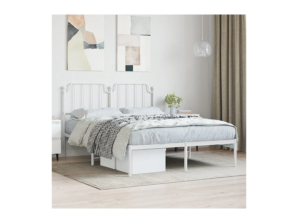 Cadre de lit métal sans matelas et tête de lit blanc 140x190 cm