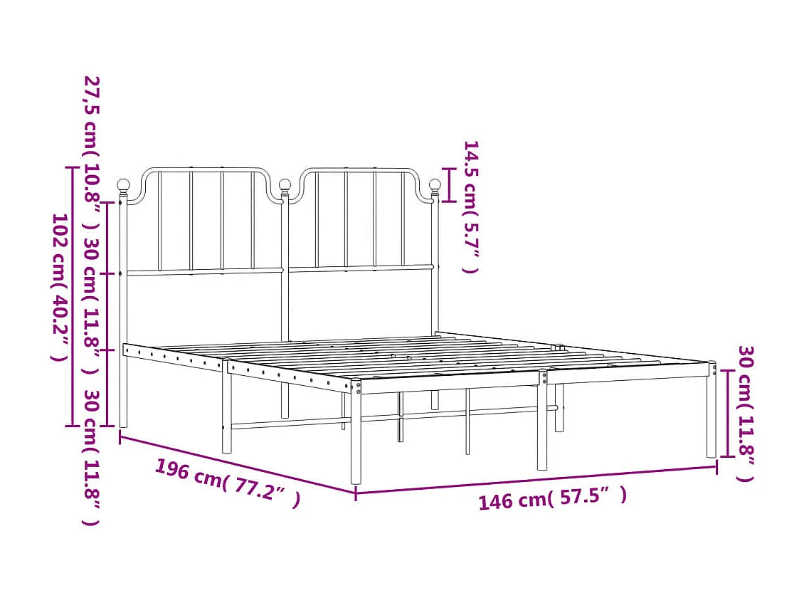 Cadre de lit métal sans matelas et tête de lit blanc 140x190 cm