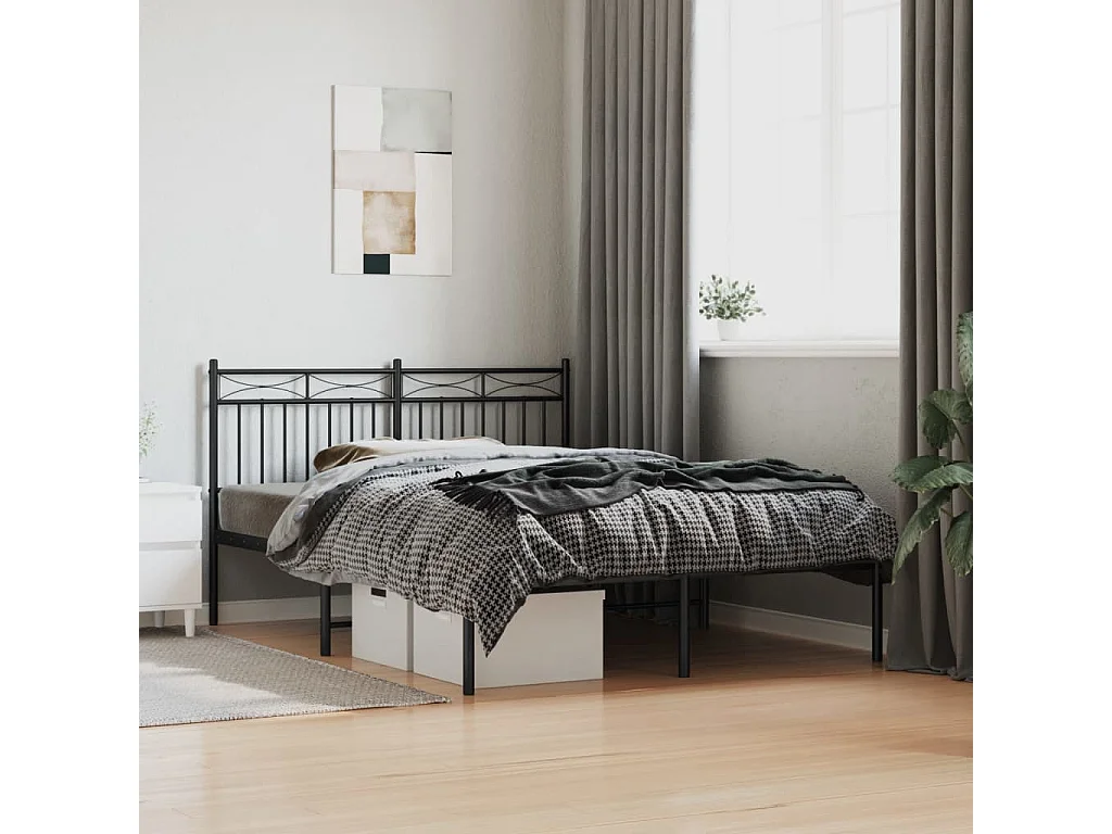 Cadre de lit métal sans matelas avec tête de lit noir 140x200cm