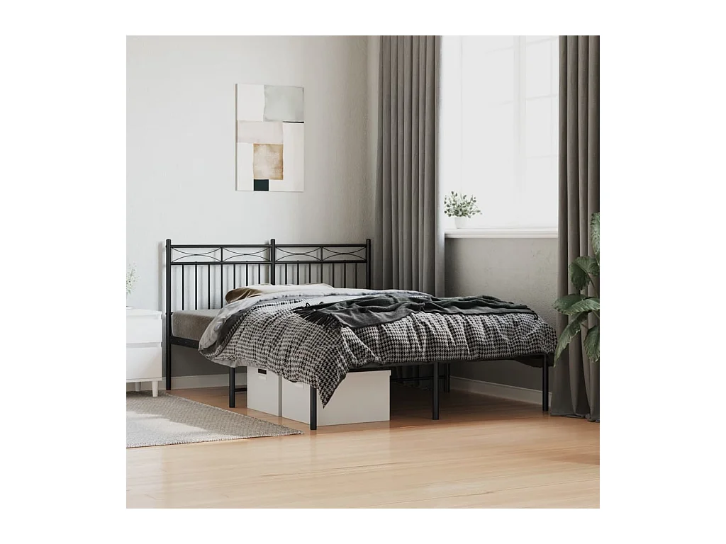 Cadre de lit métal sans matelas avec tête de lit noir 140x200cm