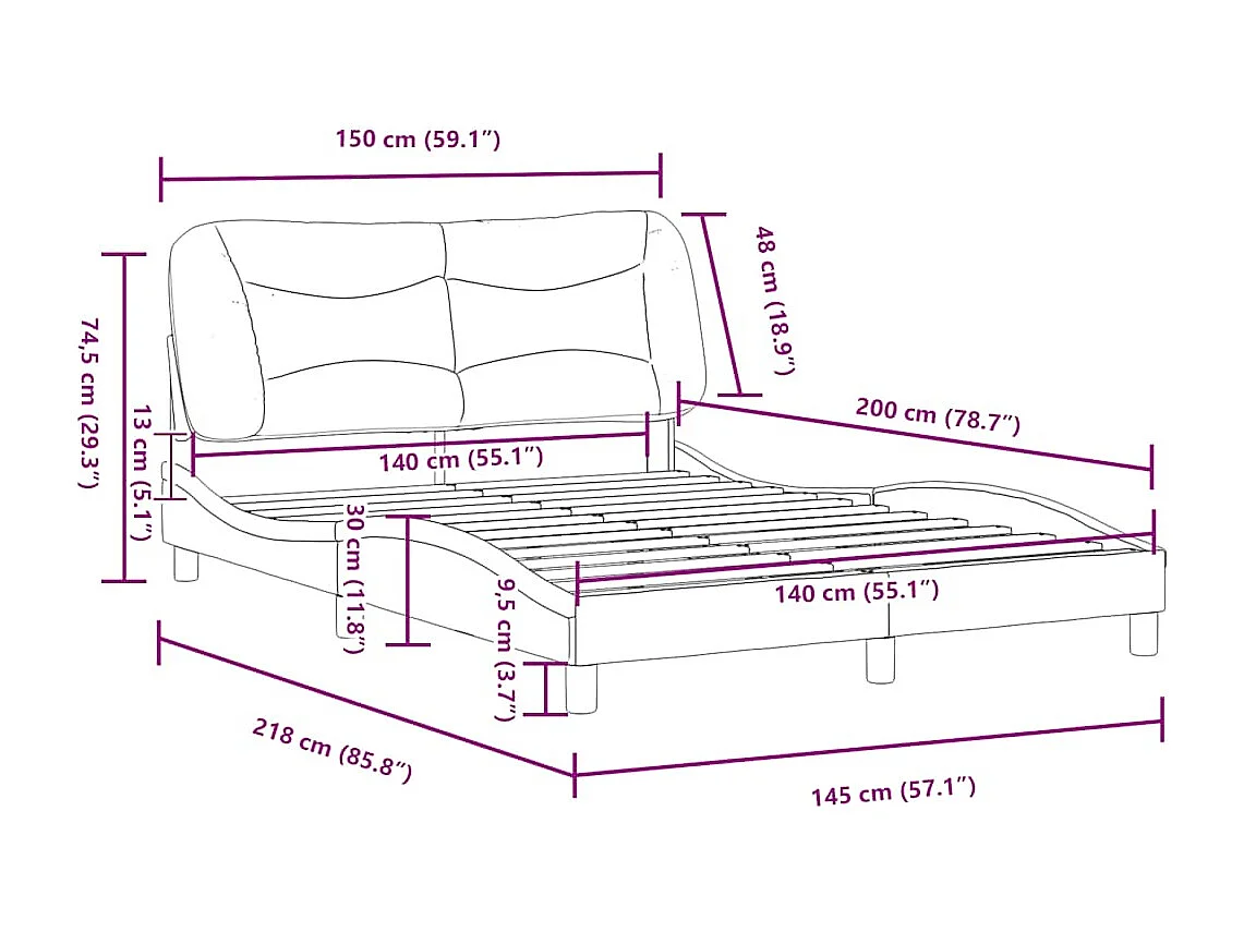 Cadre de lit sans matelas Hvar crème 140x200 cm tissu