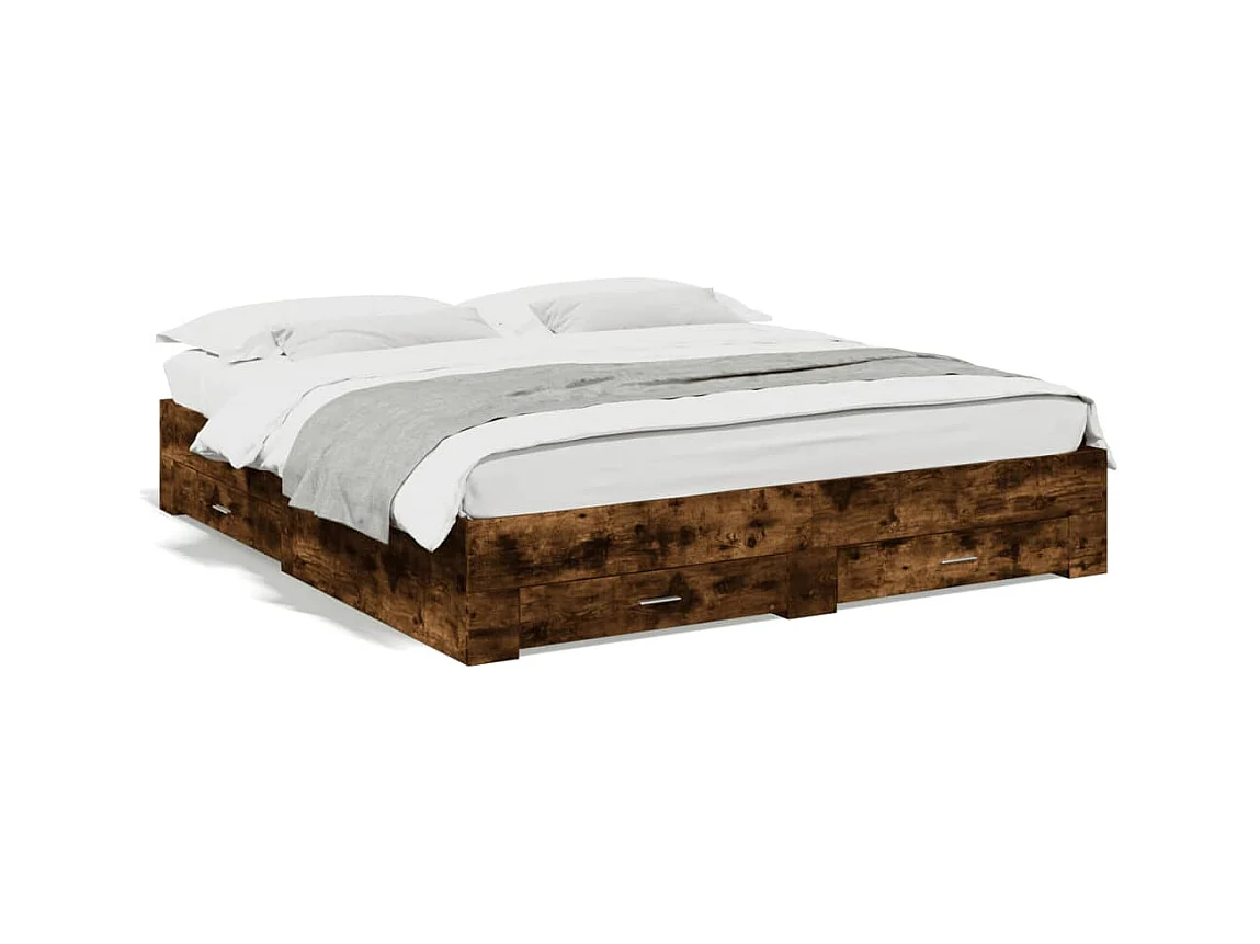 Cadre de lit avec tiroirs sans matelas chêne fumé 200x200 cm