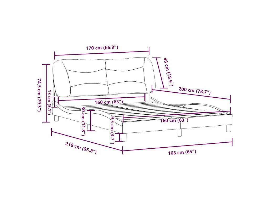 Cadre de lit sans matelas Hvar noir 160x200 cm tissu