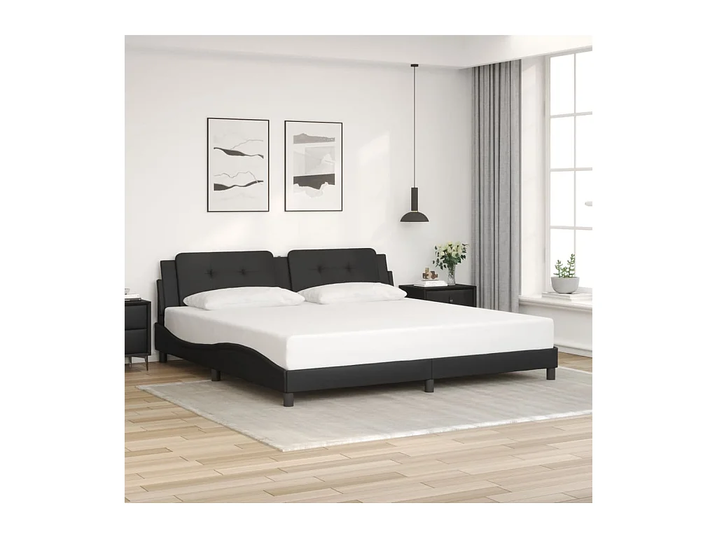 Giroletto con Testiera Nero 200x200 cm in Similpelle
