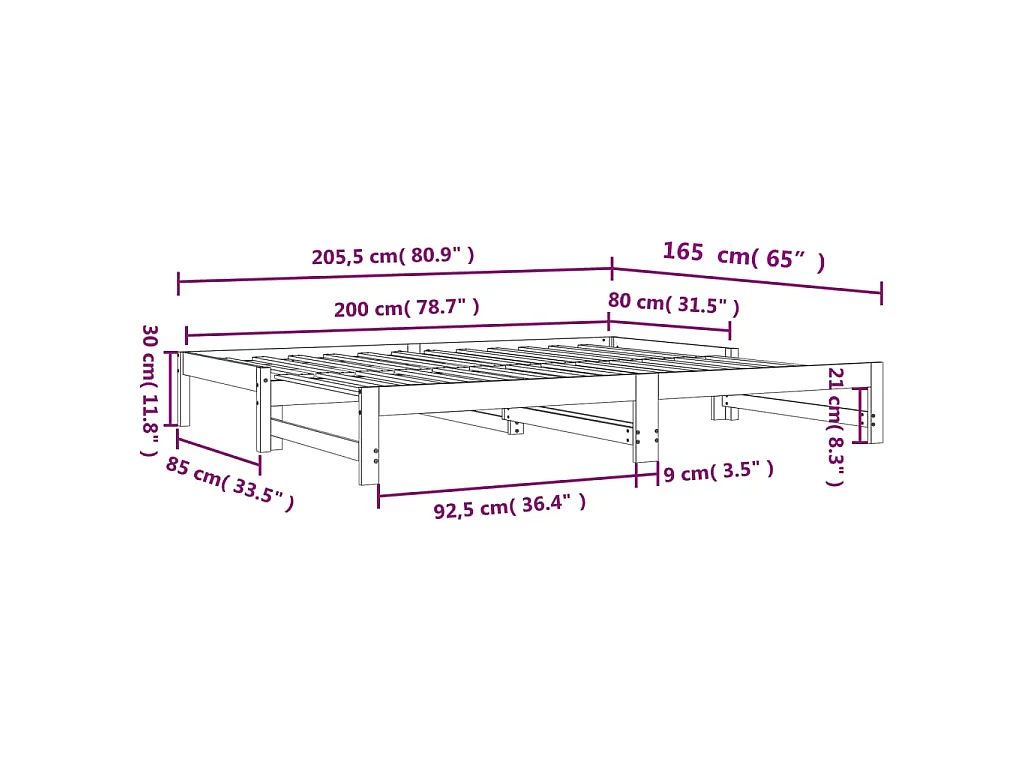 Divano con Letto Estraibile Marrone Cera 80x200cm Massello Pino