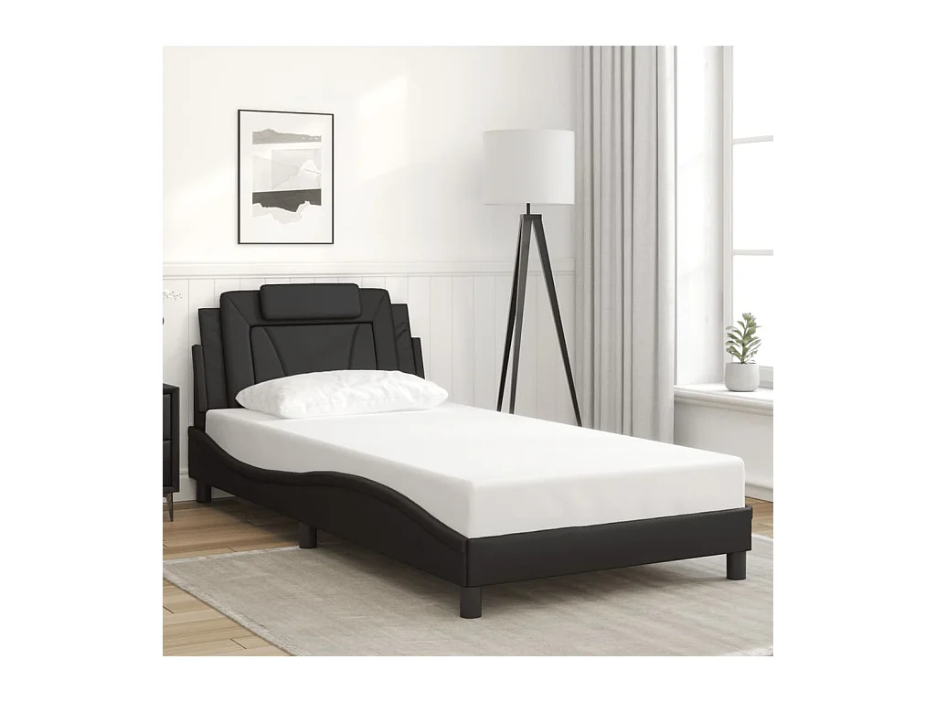Giroletto con Testiera Nero 100x200 cm in Similpelle