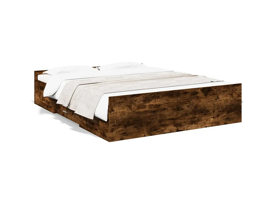 Cadre de lit avec tiroirs sans matelas chêne fumé 140x200 cm