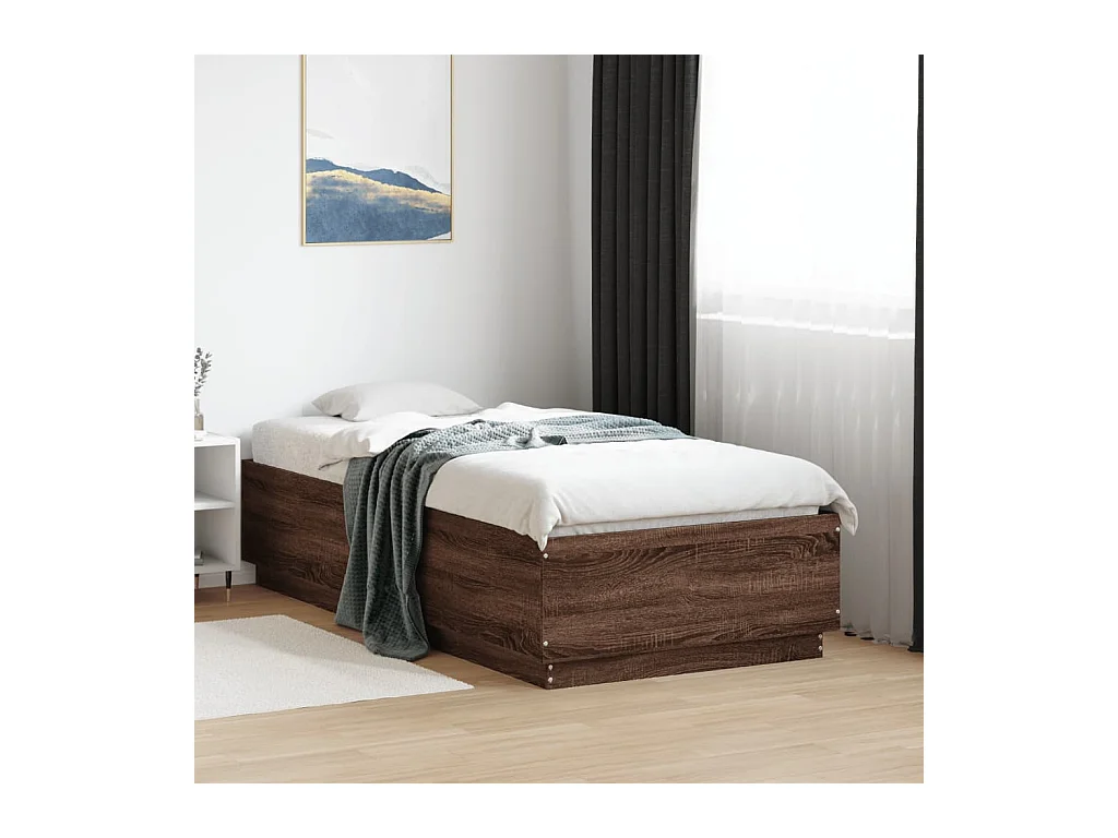 Cadre de lit avec LED sans matelas chêne marron 75x190 cm