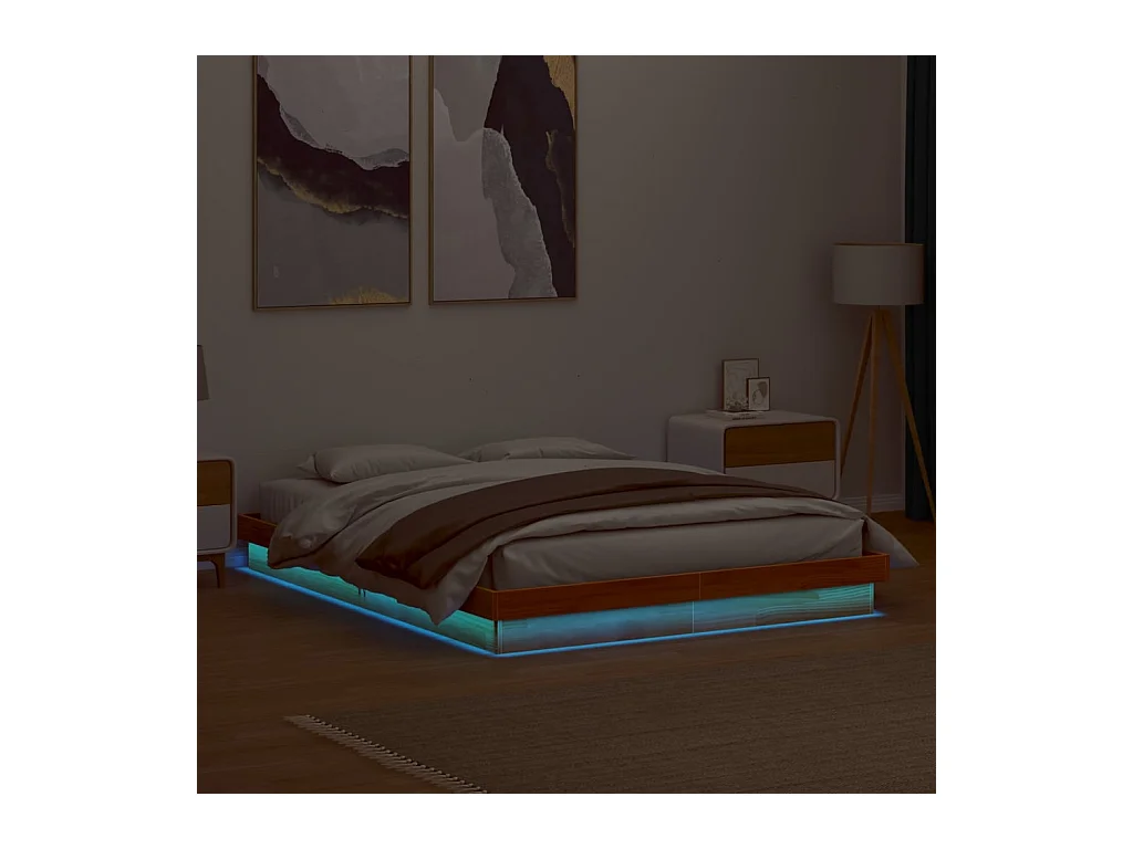 Cadre de lit à LED sans matelas 150x200 cm bois massif