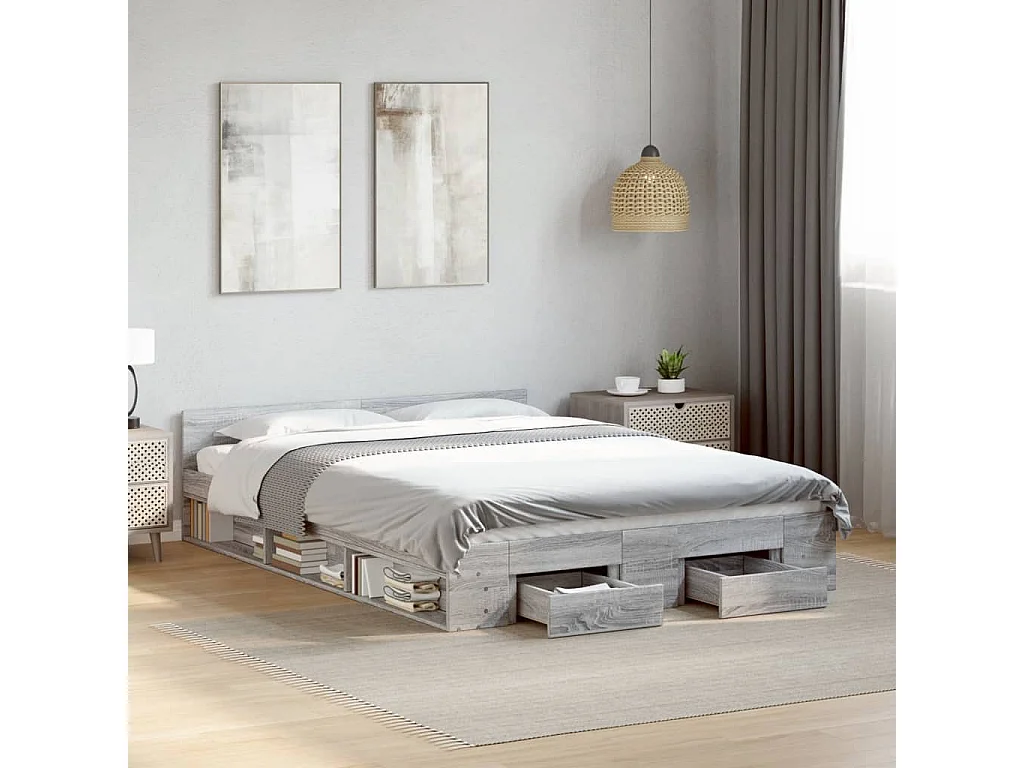 Cadre de lit avec tiroirs sans matelas sonoma gris 160x200 cm