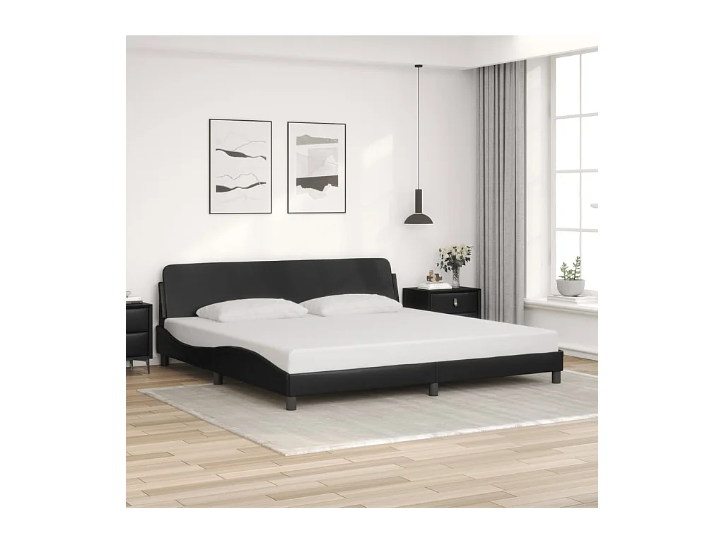 Giroletto con Testiera Nero 200x200 cm in Similpelle