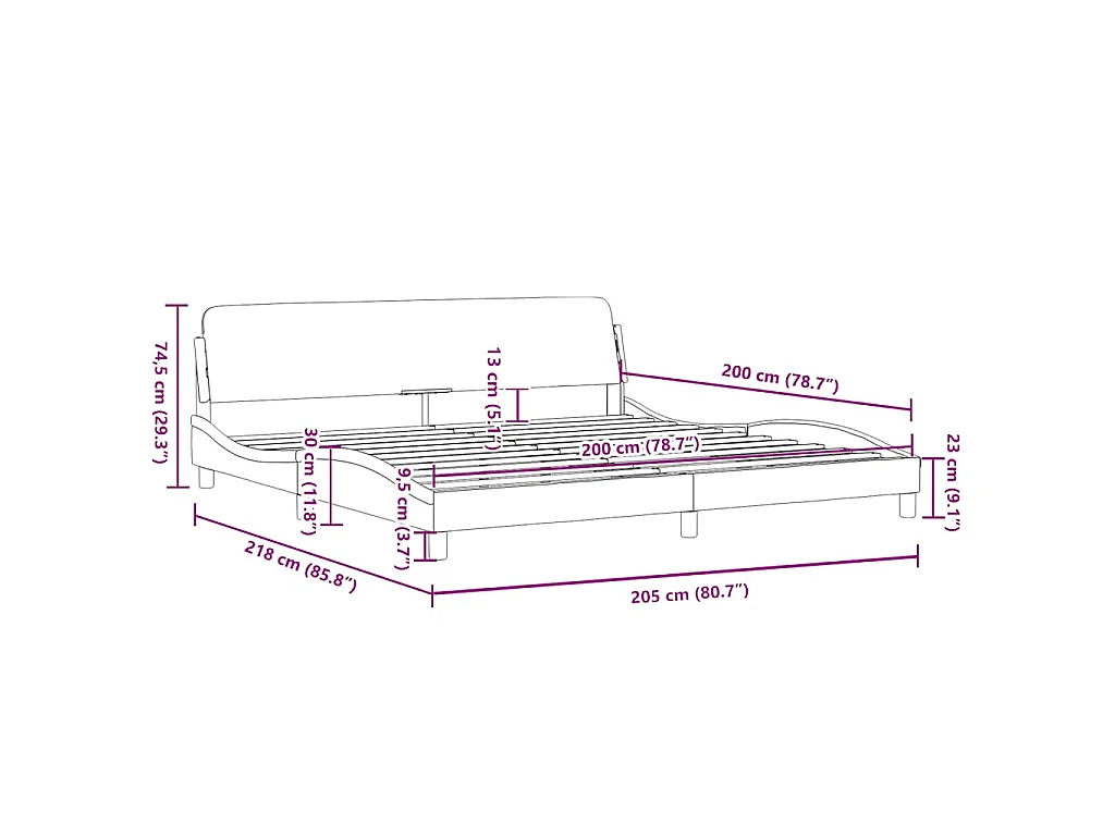 Cadre de lit Dover noir 200x200 cm similicuir
