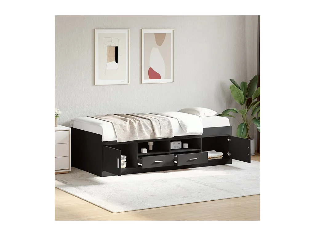 Lit de jour avec tiroirs sans matelas noir 100x200 cm