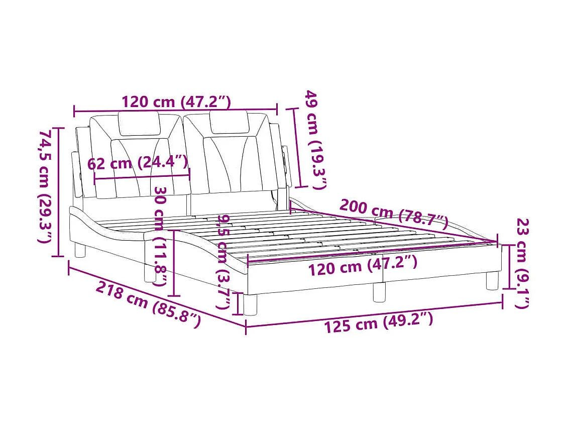 Cadre de lit Viana avec LED sans matelas noir 120x200 cm