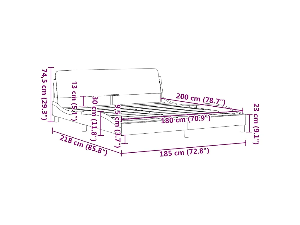 Cadre de lit Dover gris foncé 180x200 cm tissu
