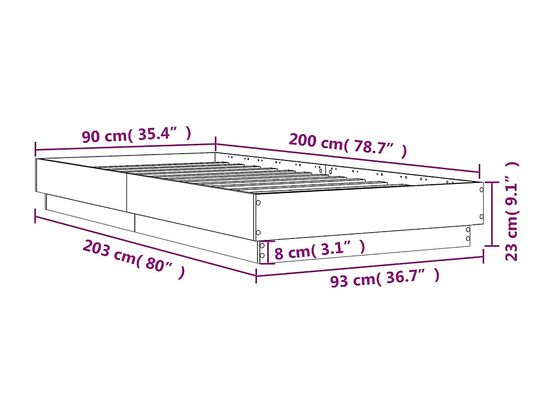 Cadre de lit sans matelas avec lumières LED 90x200 cm