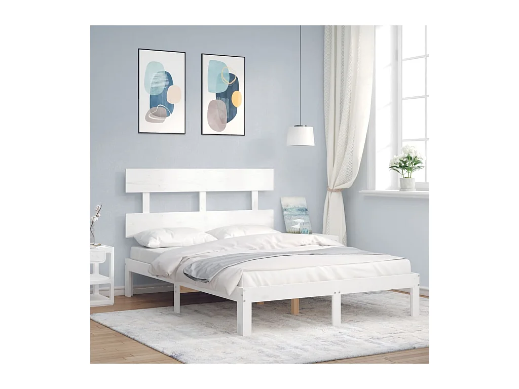 Cadre de lit sans matelas blanc bois de pin massif