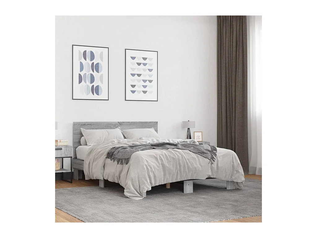 Estructura cama madera ingeniería metal gris Sonoma 120x200 cm