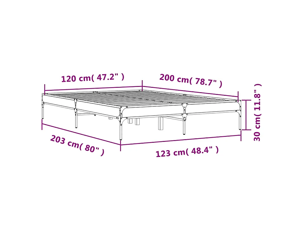 Cadre de lit sans matelas chêne fumé 120x200 cm