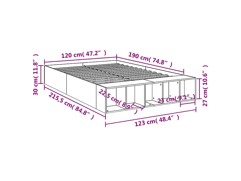 Cadre de lit sans matelas noir 120x190 cm