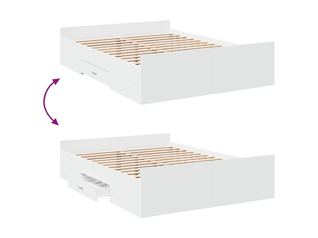 Cadre de lit avec tiroirs sans matelas blanc 120x190 cm