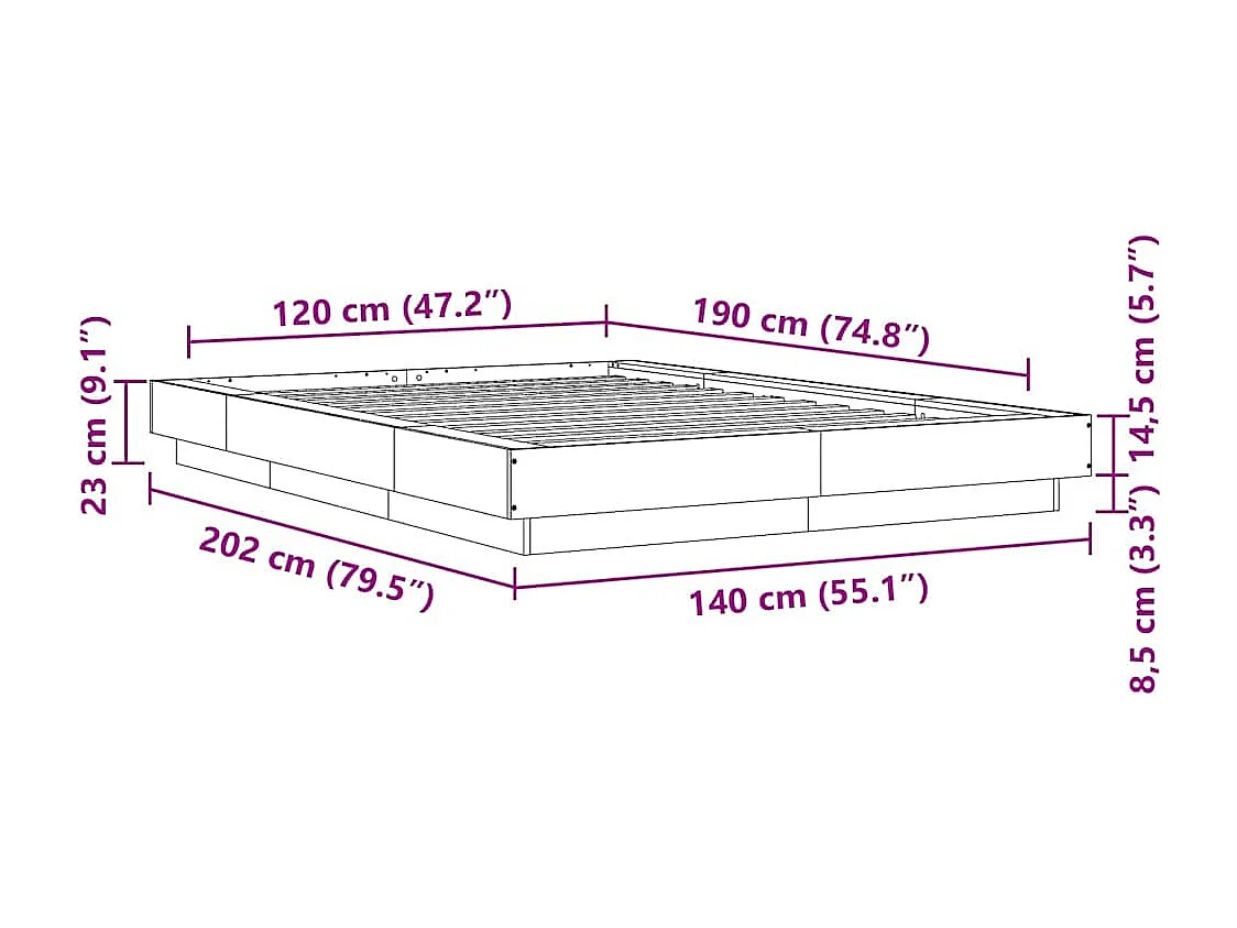 Cadre de lit avec lumières LED sans matelas blanc 120x190 cm