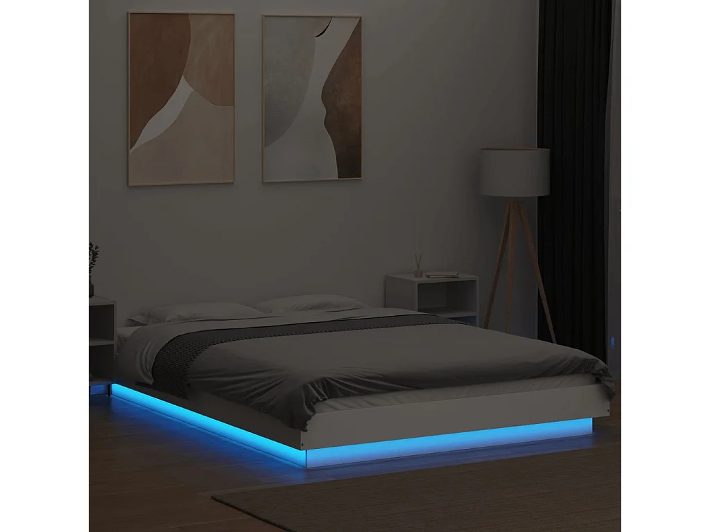 Cadre de lit avec lumières LED sans matelas blanc 120x190 cm