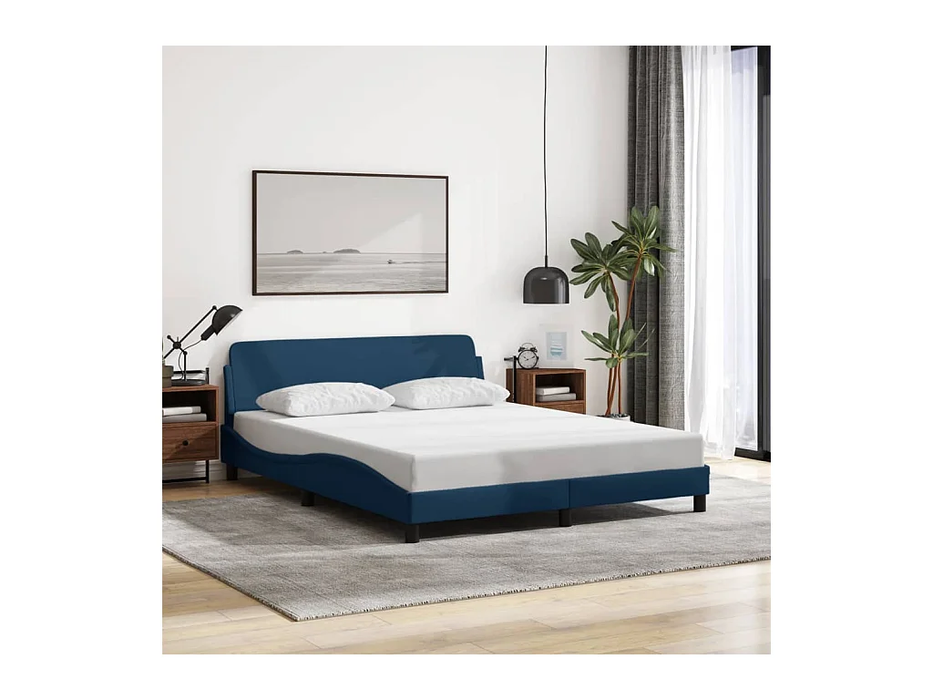 Cadre de lit avec tête de lit sans matelas bleu 160x200cm tissu
