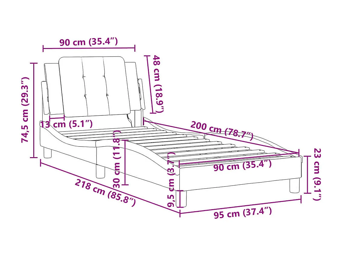 Giroletto con Luci LED Nero 90x200 cm in Similpelle