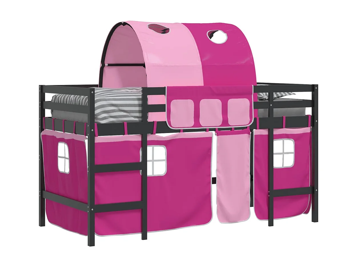 Cama alta p/ criança c/ túnel 90x200 cm pinho maciço rosa