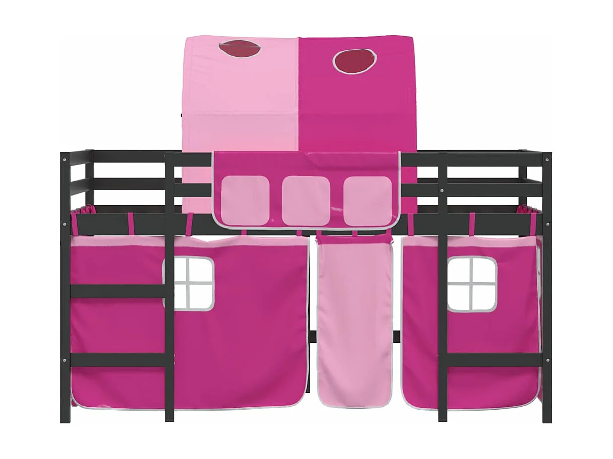 Cama alta p/ criança c/ túnel 90x200 cm pinho maciço rosa