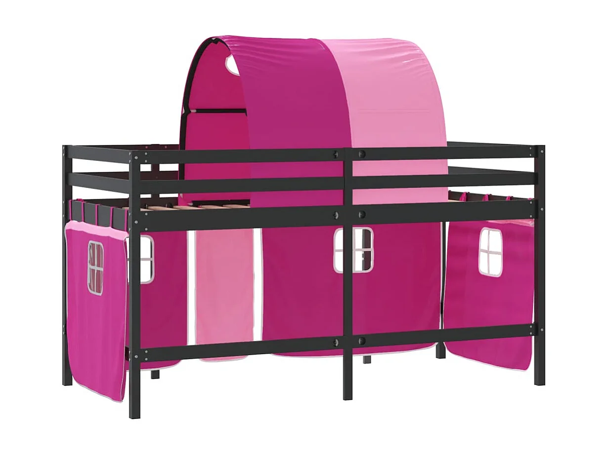 Cama alta p/ criança c/ túnel 90x200 cm pinho maciço rosa