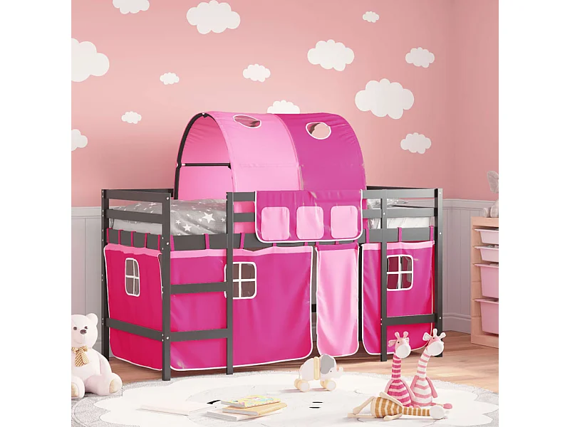 Cama alta p/ criança c/ túnel 90x200 cm pinho maciço rosa