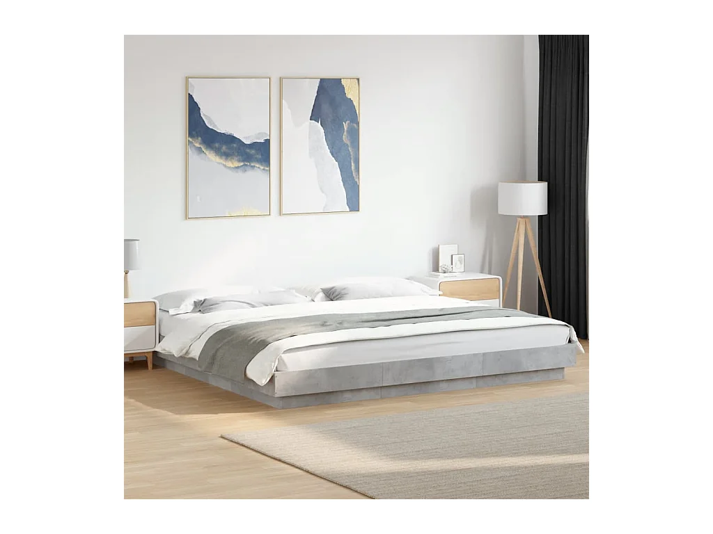 Cadre de lit et lumières LED sans matelas gris béton 200x200 cm